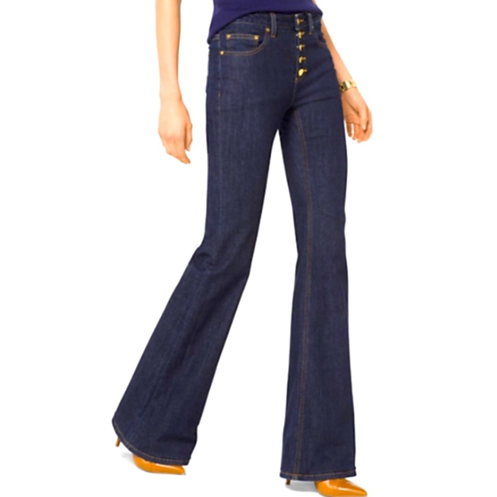 Michael Kors Selma Flare Button Front High Rise Jeans Blue Size 4